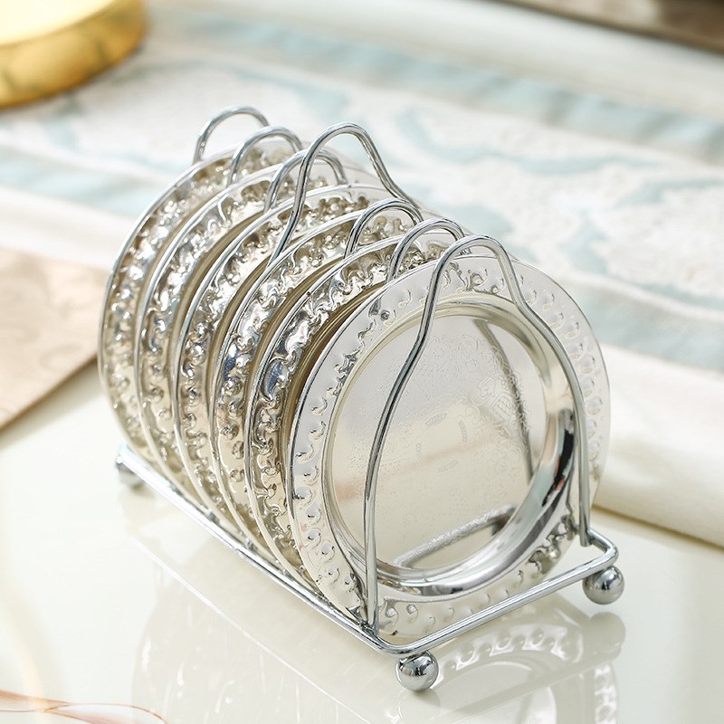 欧式家用小碟子时尚轻奢金属餐碟餐桌圆形小吃盘创意垃圾盘带架子