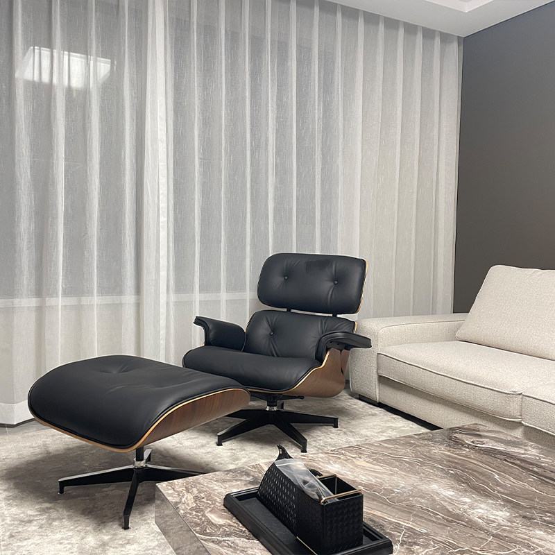 轻奢伊姆斯躺椅头层牛皮eames休闲椅意式旋转家用真皮.懒人沙发椅