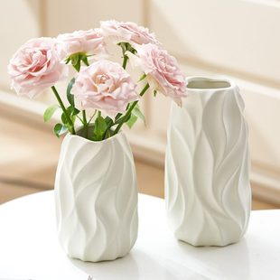 饰摆件现代简约客厅餐桌 轻奢奶油风陶瓷花瓶水养鲜花玫瑰插花器装