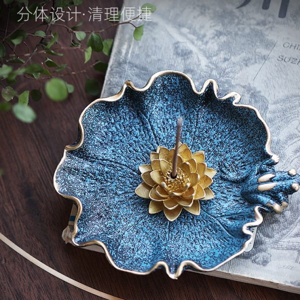 纯铜线香插日式莲花插香座檀香盘托荷花供奉香薰家用室内香炉摆件