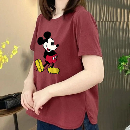 清仓捡漏~高档短袖T恤女夏季宽松米奇卡通印花圆领百搭休闲上衣