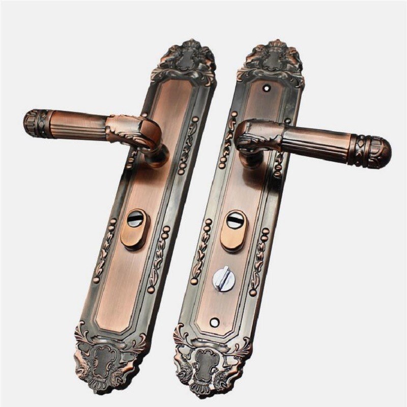 防盗门把手老式锁具红古铜大门执手内锁入户门锁加厚铝合金门拉手