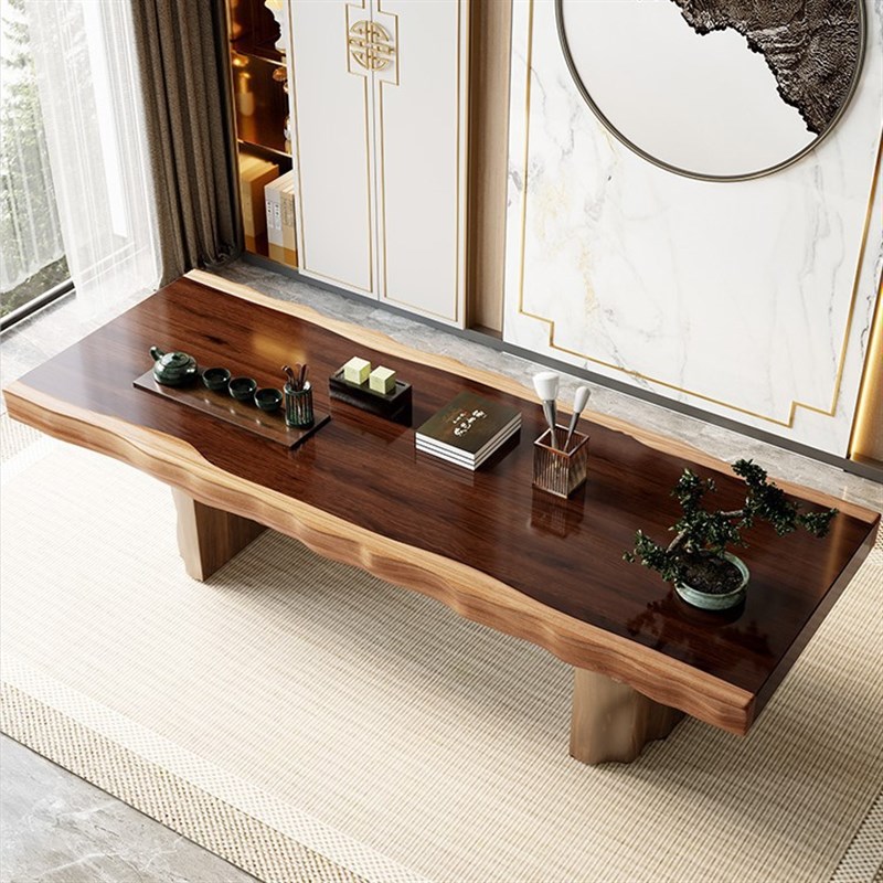 新中式自然边大板实木茶桌全套组合原木不规则茶台办公室泡茶桌椅