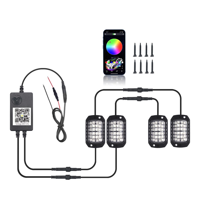 跨境汽车底盘灯36灯越野车声控3D透镜七彩12v双控氛围灯底盘灯