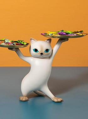 创意沙雕妖娆猫玄关钥匙桌面收纳托盘摆件家居装饰品可爱猫咪礼物