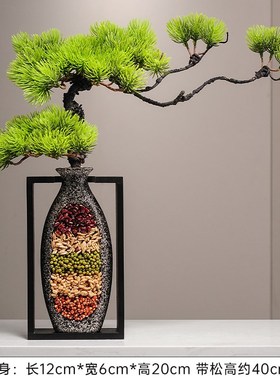 五谷丰登花瓶摆件入户玄关客厅电视柜迎客松招财S装饰乔迁开业礼