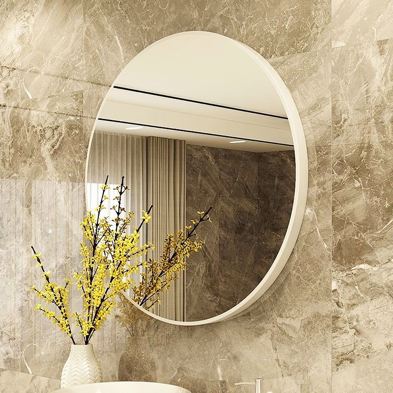 圆形浴室镜高清玻璃镜壁挂式家用卫生间镜子洗手间V免打孔带置物