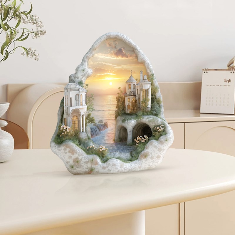 北欧风城堡大海风景小摆画t无框卧室床头柜桌面清新摆台画创意摆