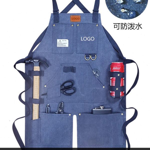 时尚欧美围裙定制logo防水厚帆布背带男女耐磨园艺师手作坊工作服