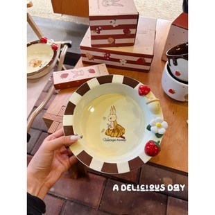 复古赫拉兔可爱餐具套C装 悦檬食器 家用盘子草莓饭碗生日乔迁礼物