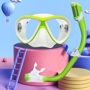 备 浮潜面罩式 防水潜水镜宝游泳眼镜管三呼吸儿童全干浮潜套装 套装