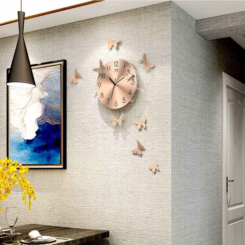 挂钟现代轻奢简约家用壁灯静音时尚创意钟表客厅V免打孔挂墙时钟