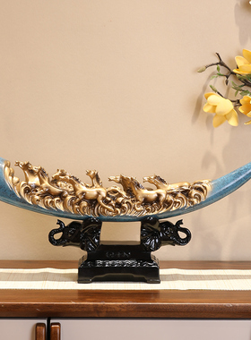 新中式马到成功摆件m客厅招财玄关办公室书房酒柜装饰乔迁开业礼