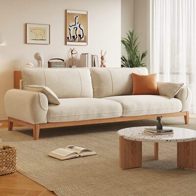 实木沙发原木客厅双人北欧侘寂小户型三人位现代简约艺风直排绒布