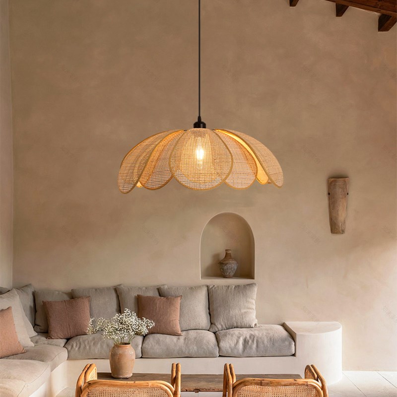 餐厅吊灯北欧简约客o厅卧室灯日式藤编创意艺术感法式中古风花瓣
