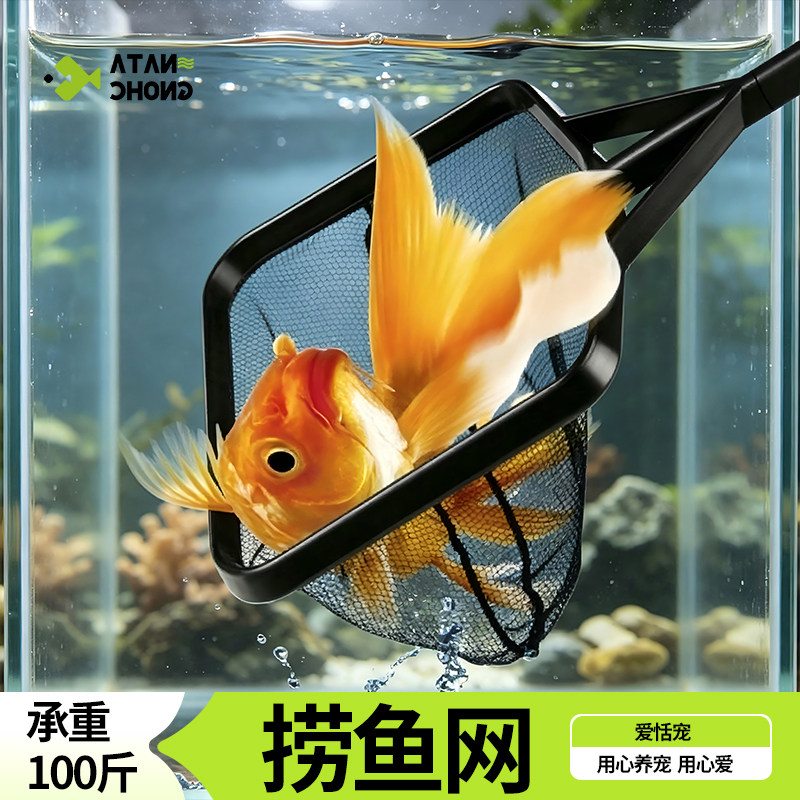 鱼缸捞鱼网鱼捞渔捞水族箱抄网兜方形鱼捞手抄鱼网金鱼观赏鱼