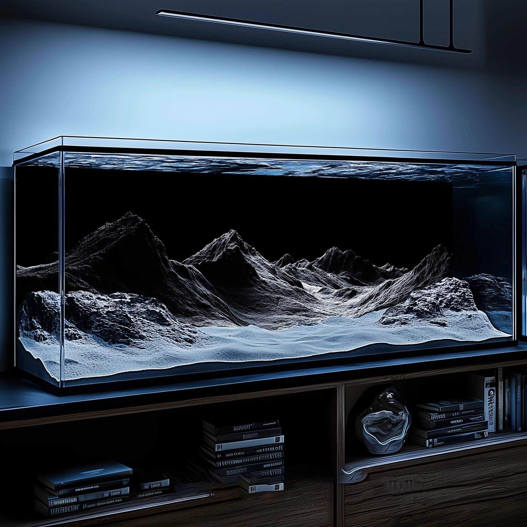 高清黑色溪流缸鱼缸背景贴纸壁画洞穴水草南美风石头立体正胶定制