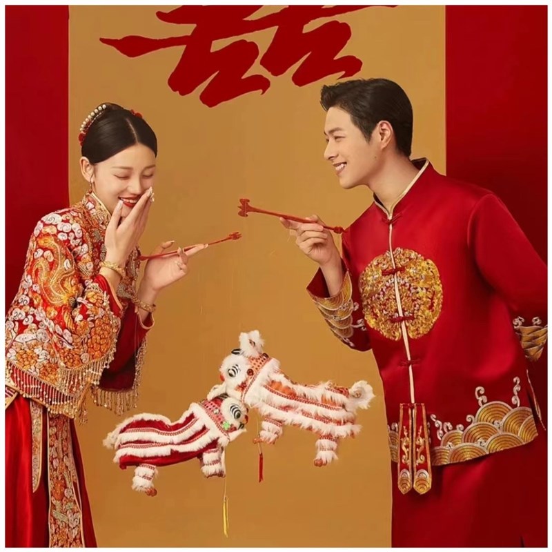 影楼婚纱摄影复古装饰提线小狮子木偶醒狮中写真拍照道具舞狮