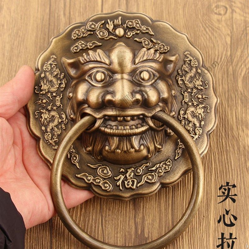 加厚大门狮子头头门环把手黄铜复古祠堂实木门铜拉手