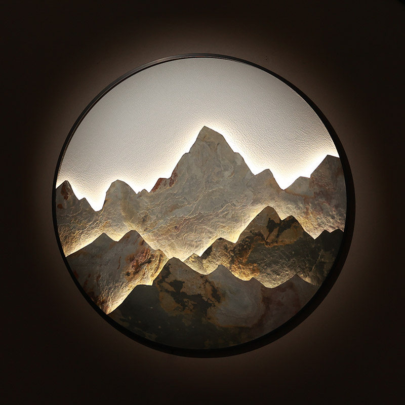 新圆形装饰画客厅沙发背景墙立体山水画壁画带灯玄关岩板挂画,家居饰品,现代装饰画,淘宝优惠券,粉丝福利购,淘宝优惠卷