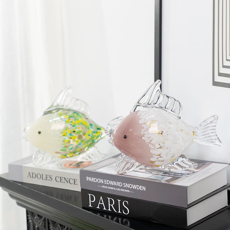 高档现代琉璃鱼玄关摆件客厅装饰家居饰品简约酒柜玻璃高级感摆设