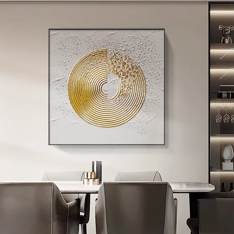 年轮抽象方形餐厅装饰画立体感客厅沙发背景墙壁画高级感酒店挂画图片