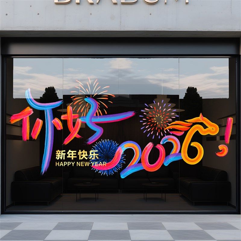 22新年装饰玻璃贴纸窗窗贴马年门贴静电贴春节过年装饰写字楼