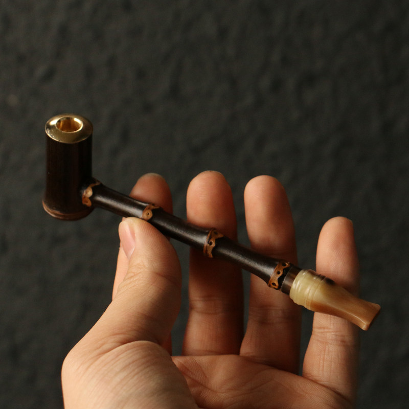 精品天然紫竹鞭小烟嘴竹制烟斗粗细烟两用小烟袋