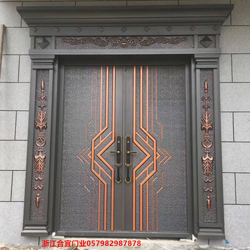 豪华别墅大门防爆铸铝门入户防盗门仿铜门锌合金仿铸铝门