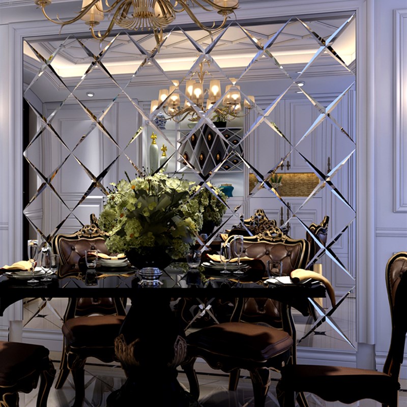 艺术玻璃拼镜背景墙边框造型装饰框茶镜菱形客厅电视餐厅镜面定制