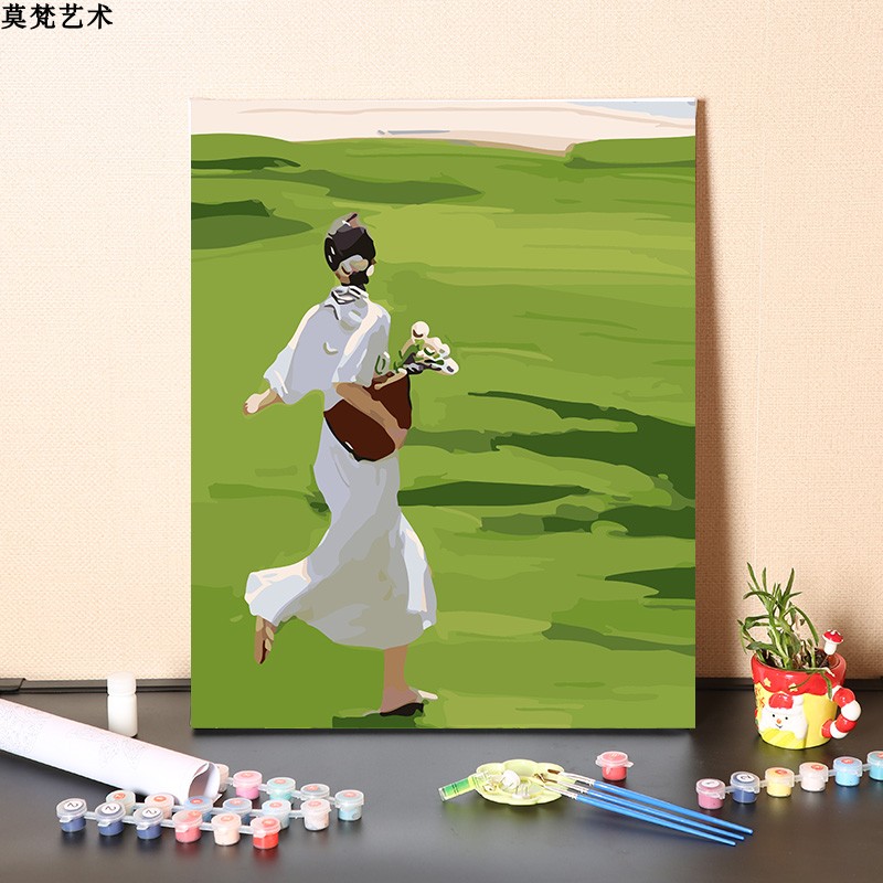 数字油画手工制作填充韩式物小姐姐手绘涂色丙烯油彩画