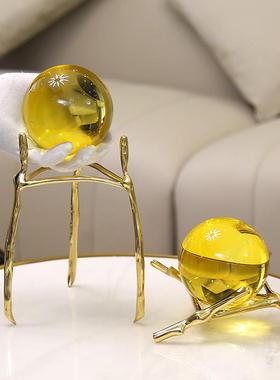 轻奢纯铜招财水晶球摆件客厅电视柜酒柜办公室乔迁礼品装饰品摆设