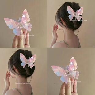 等你读懂我的隐喻！炫彩蝴蝶抓夹双层鲨鱼发夹后脑勺高级感盘发器
