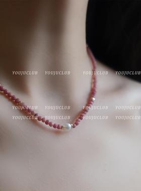 YOUJUclub-粉色浪漫~红木纹蔷薇粉精致淡水珍珠ins高级感项炼颈炼