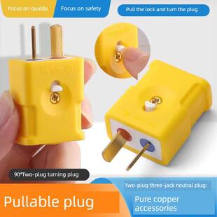 带锁扣10a大功率电源二插叉头两极插头加厚纯铜二脚两插转动安全
