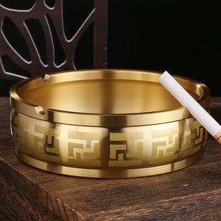 摆件客厅家用茶几茶桌办公室送父亲礼物 大号金属纯黄铜烟灰缸中式