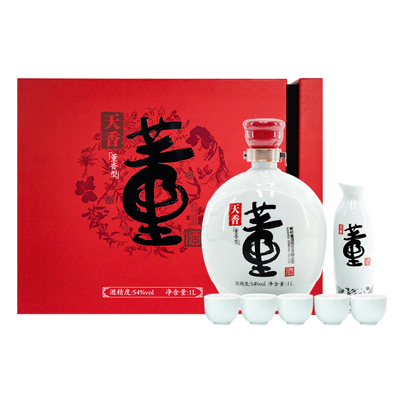 董酒 天香礼盒54度董香型白酒1000ml礼盒装含酒具高度白酒