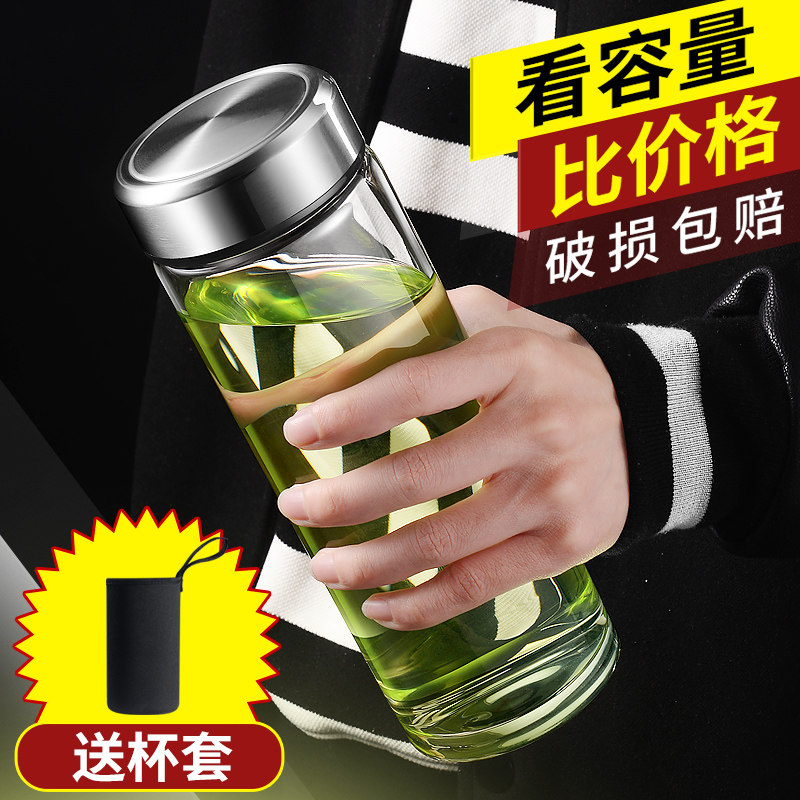 美国原装进口玻璃杯单层加厚男士家用泡茶杯耐热便携透明办公水杯