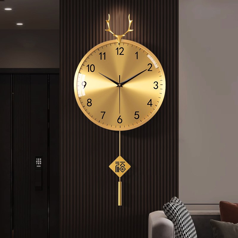 现代简约黄铜挂钟客厅创意装饰壁钟时尚静音石英钟家用高端表挂墙