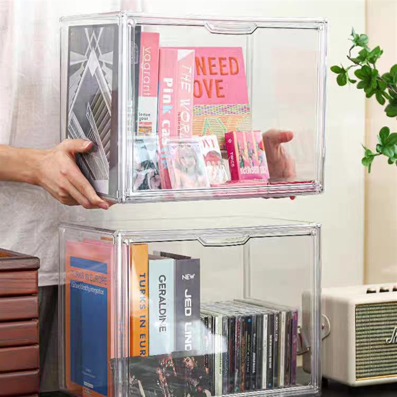 透明亚克力书籍桌面收纳书立架防尘教室学生CD专辑绘本整理收纳盒
