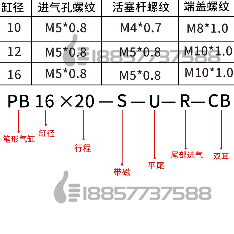 代替亚德客PB12x5x10x15x20x30x50x75x100x150-SU-SR迷你笔形气缸