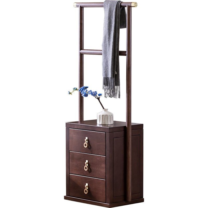 新中式实木斗柜衣帽架卧室落地三斗柜新款带抽屉床头柜挂衣架一体