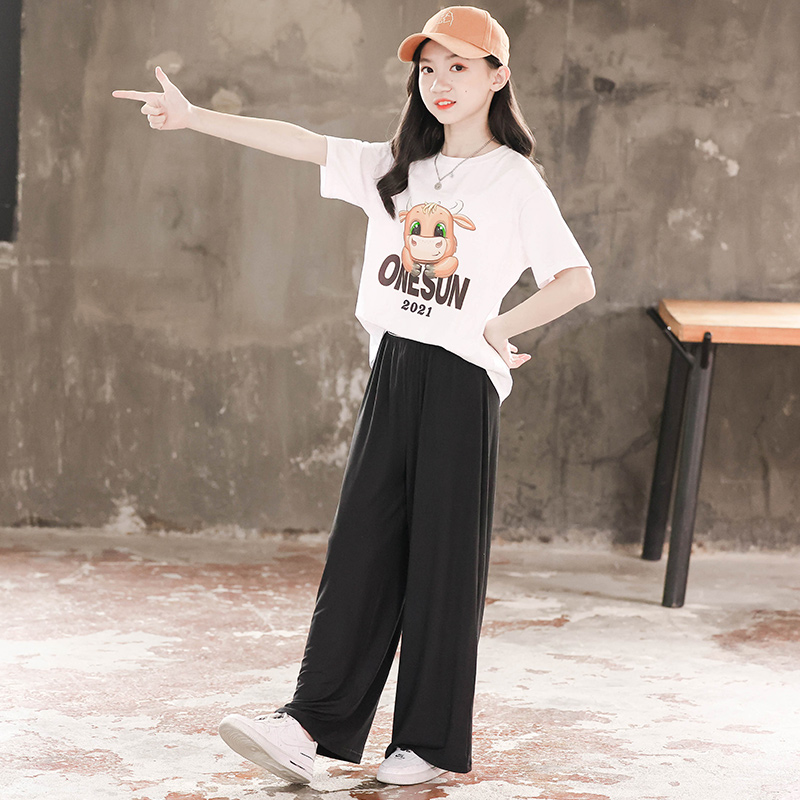 女童夏装套装阔腿裤2021新款11儿童装夏天洋气大童13岁女孩12衣服