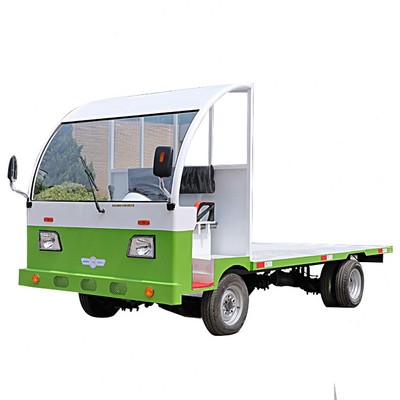 带驾驶室电动平板搬运车厂区拉货搬运车大功率牵引电动四轮平板车