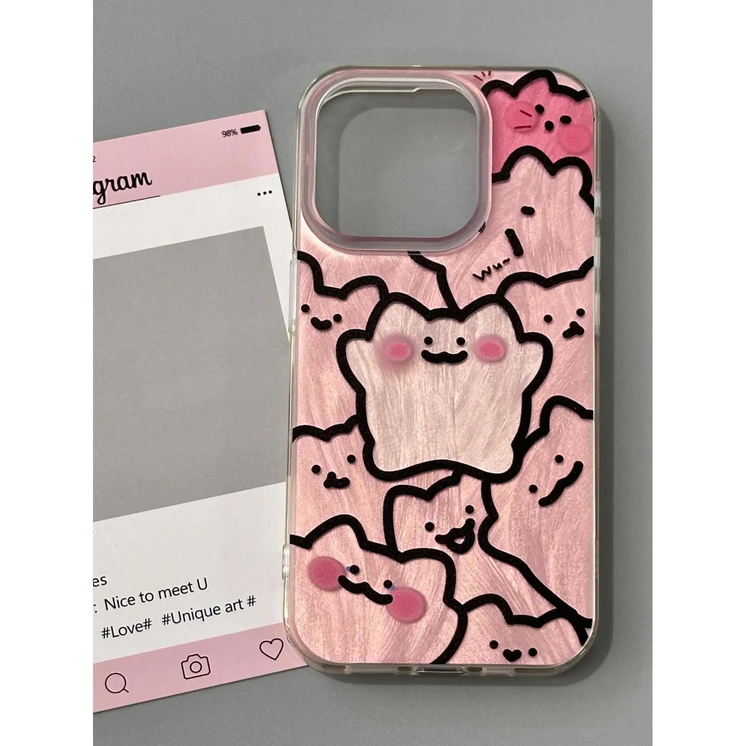 粉色满屏小怪兽适用苹果15