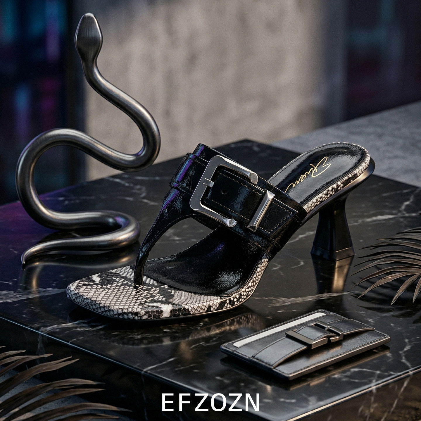 真皮蛇皮纹方头鞋气质高级不累脚高跟鞋新款通勤女鞋日常百搭休闲