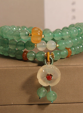 天然绿东林多圈水晶手链女夏ins小众轻奢多层花朵吊坠手串送闺蜜