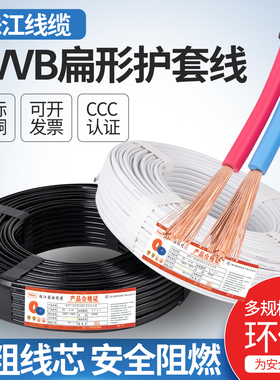 纯铜2芯RVVB黑白扁形软护套电线0.5防水防冻平行线1.5平方电源线
