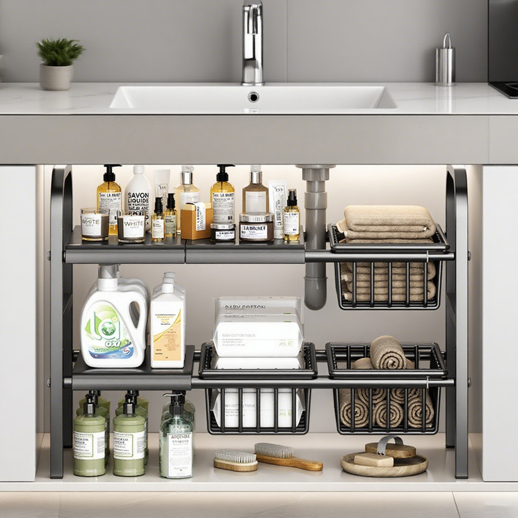 厨房收纳架【下水槽置物架】可伸缩橱柜内分层架多功能锅具放锅架