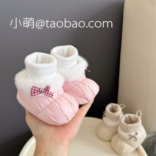 新款 女宝宝6 冬季 步d前鞋 12个月婴儿袜鞋 护脚不掉软底1岁保暖棉鞋